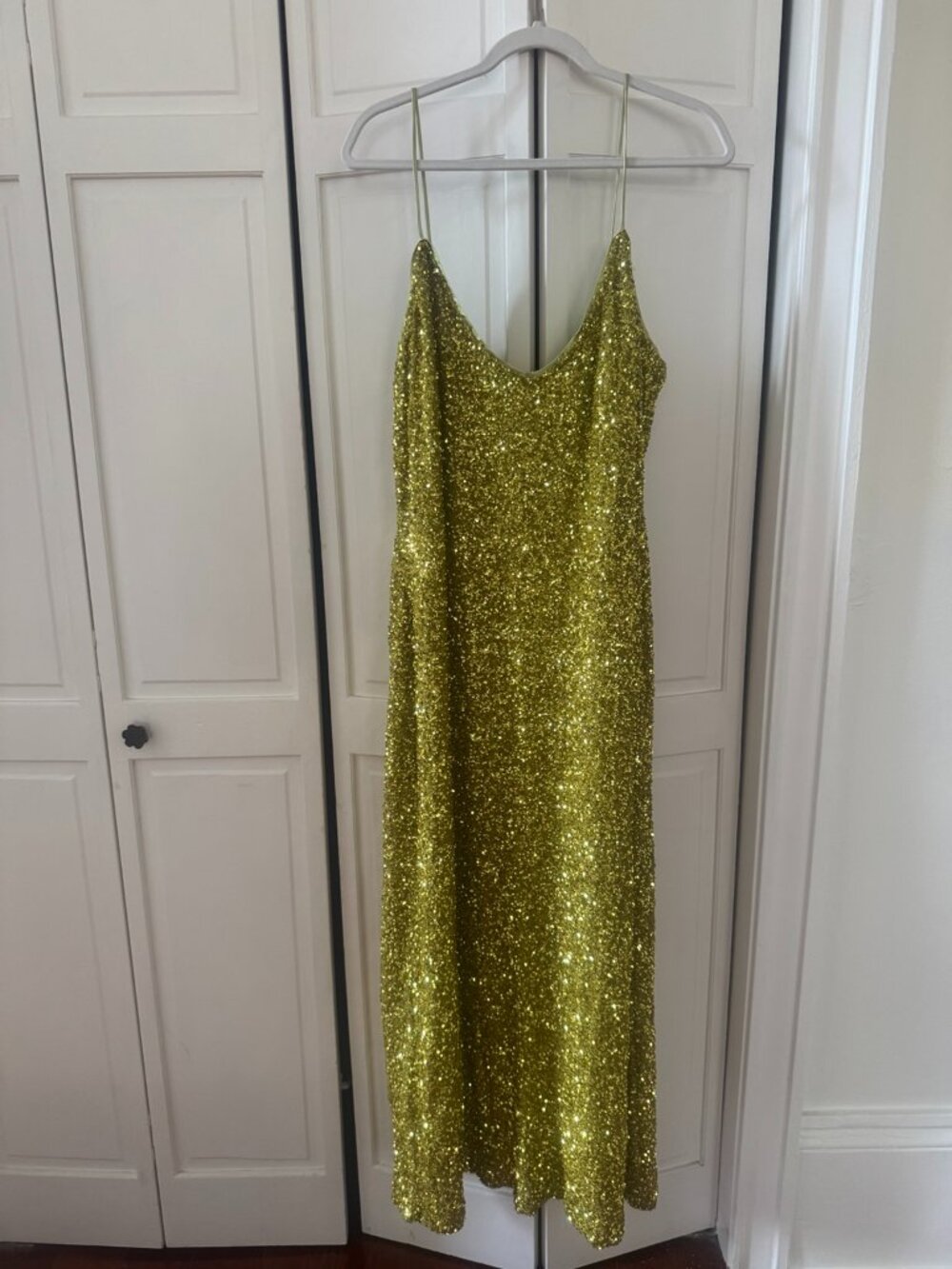 Never Fully Dressed Lime Green Sequin Slip Dress Size 14 - Picture 2 of 6
